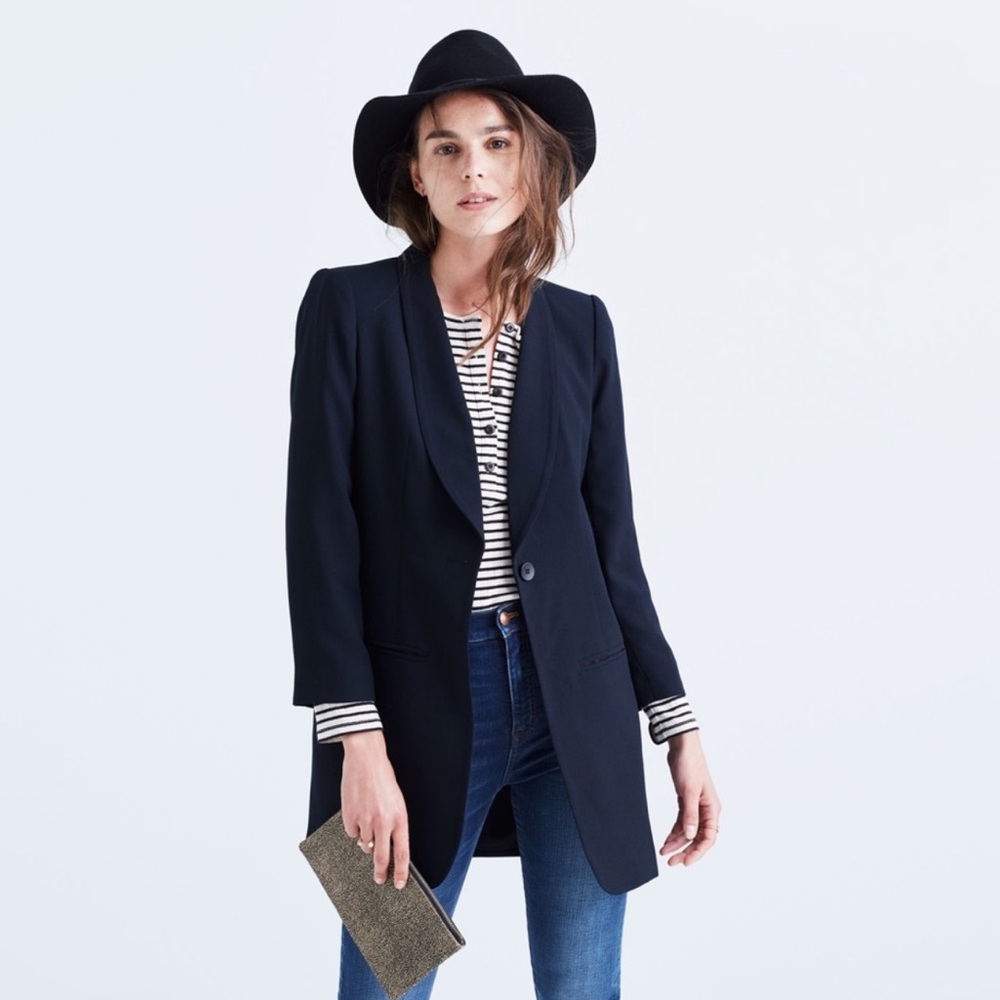 MADEWELL BLACK BLAZER WOMENS SZ 2 SINGLE BUTTON LONGLINE OFFICE CAREER PREPPY